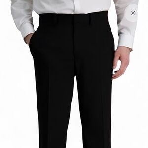 Haggar Men's Black Premium Stretch Straight-Fit Flat-Front Suit Pant